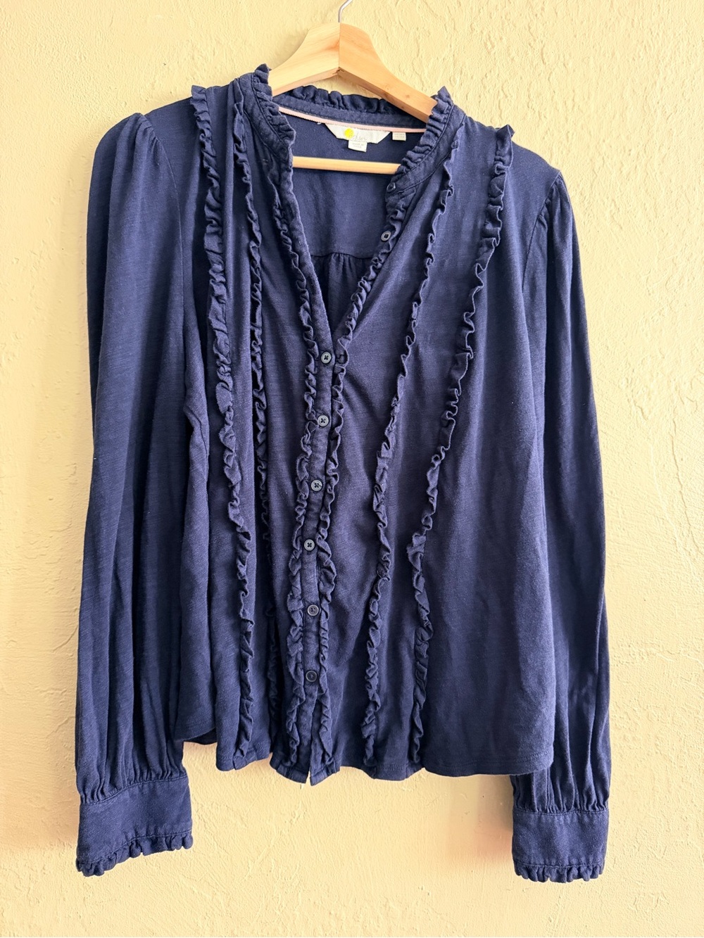 Boden Navy Ruffle-Front Blouse